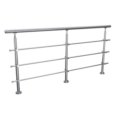 Step Railing Stair Railing Banister Stainless Steel Handrail with 3 Cross Bars for Indoor Outdoor W 240 cm - 4