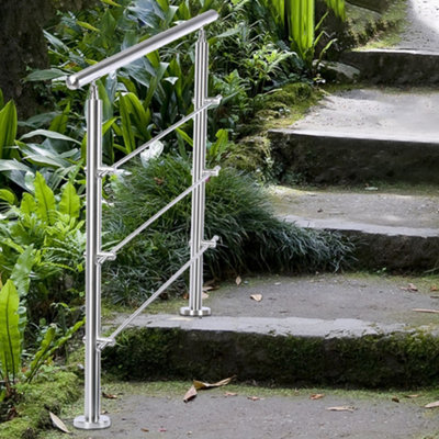 Step Railing Stair Railing Banister Stainless Steel Handrail with 3 Cross Bars for Indoor Outdoor W 60 cm