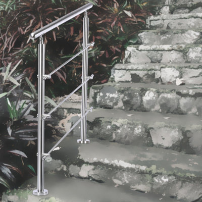 Step Railing Stair Railing Banister Stainless Steel Handrail with 3 Cross Bars for Indoor Outdoor W 60 cm