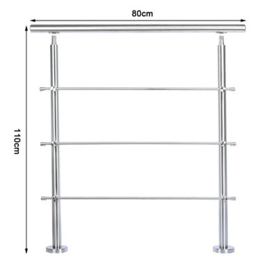 Step Railing Stair Railing Banister Stainless Steel Handrail with 3 Cross Bars for Indoor Outdoor W 80 cm - 6