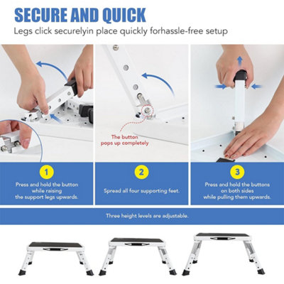Step Stool Ladder Foldable 3 Adjustable Height Max Load 150KG for Home