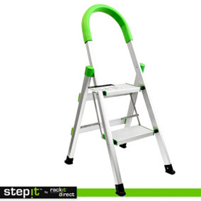 StepIt 2 Step Ladder - Portable Folding Aluminium with Deep Steps, Soft Grip, Rubber Hand Grip, 150kg Capacity, 2 Year Warranty