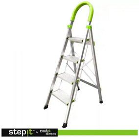 StepIt 4 Step Ladder 3 Year Warranty 150kg Capacity Portable Folding Aluminium Anti-Slip Grip Safety Ladders