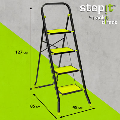StepIt 4 Step Ladder Steel 150kg - Folding 4 Tread Steel Step Ladder ...