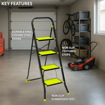 StepIt 4 Step Ladder Steel 150kg - Folding 4 Tread Steel Step Ladder ...