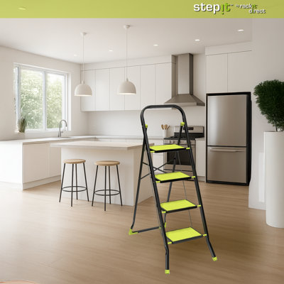 StepIt 4 Step Ladder Steel 150kg - Folding 4 Tread Steel Step Ladder ...