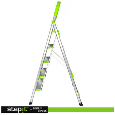 StepIt 5 Step Ladder - Portable Folding with Wide Steps, Soft Grip, Rubber Hand Grip, 150kg Capacity