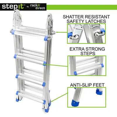 StepIt Multi-Purpose Combination Ladder, 4.2m Stair Ladders for Decorating Ladder Light, Folding Extendable Ladders