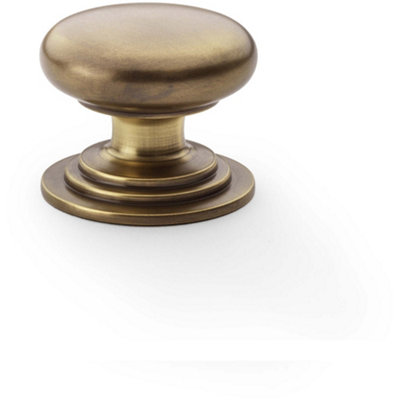 Stepped Round Door Knob - Antique Brass 38mm Classic Kitchen Cabinet Pull Handle
