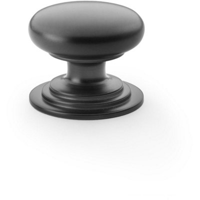 Stepped Round Door Knob - Matt Black 38mm Classic Kitchen Cabinet Pull Handle
