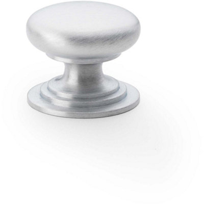 Stepped Round Door Knob - Satin Chrome 25mm Classic Kitchen Cabinet Pull Handle