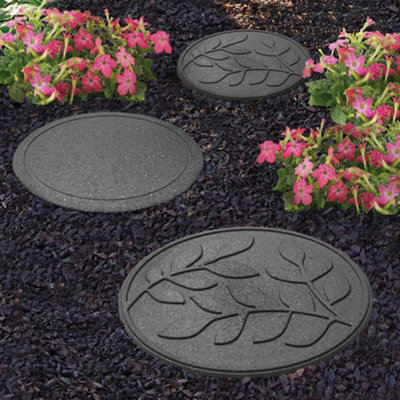 Stepping Stones Recycled Rubber Ornamental Garden Path Eco Friendly Weatherproof Leaf Design (x4 Grey)