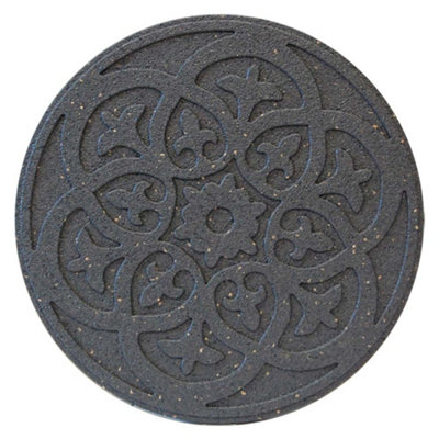 Stepping Stones Recycled Rubber Ornamental Path Eco Friendly Weatherproof with Scroll Design (x4 Grey)