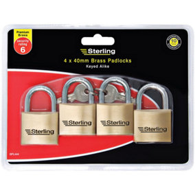 Sterling Mid Security Brass Padlock (Pack of 4) Gold/Silver (40mm)