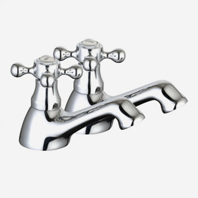 Sterling Traditional Bath Filler Mixer & Basin Tap Pack Hot & Cold Pair - Chrome