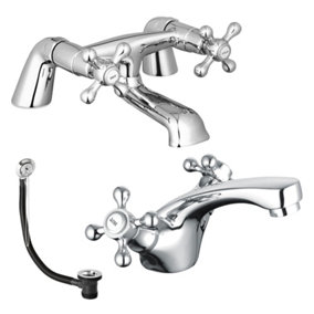 Sterling Traditional Bath Filler Mixer & Basin Tap Pack Inc. Retainer Bath Waste - Chrome