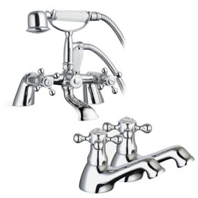 Sterling Traditional Bath Shower Mixer & Basin Tap Pack Hot & Cold Pair - Chrome