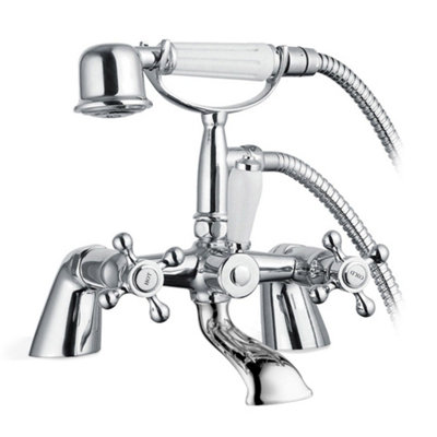 Sterling Traditional Bath Shower Mixer & Basin Tap Pack Hot & Cold Pair Inc. Bath Waste - Chrome