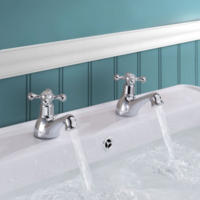 Sterling Traditional Bath Shower Mixer & Basin Tap Pack Hot & Cold Pair Inc. Bath Waste - Chrome - 5