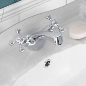 Sterling Traditional Bathroom Basin Sink Mono Mixer Tap Cross Head Chrome Brass