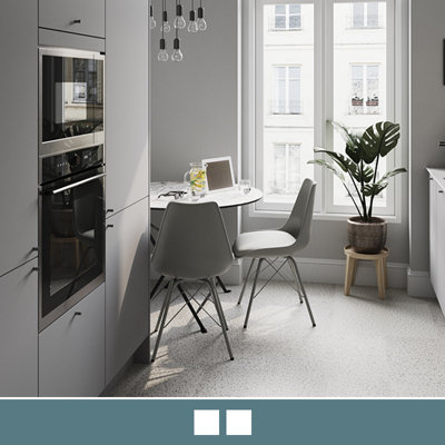 Explore the Stevia matt pewter slab kitchen, featuring smooth slab doors for easy cleaning and available in 6 contemporary colours.