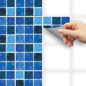 Stick and Go 18 Tile Stickers : Topaz Blue - To stick over 10cm x 10cm (4x4) tiles Peel off the StickerRoll - apply on tiles