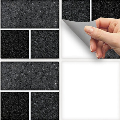 Stick and Go 8 Tile Stickers : Black Granite - To stick over 15cm x ...