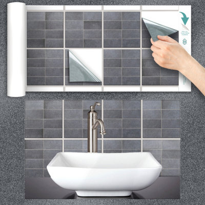 Stick and Go 8 Tile Stickers : Graphite - To stick over 15cm x 15cm (6x6) tiles Peel off the StickerRoll - apply on tiles