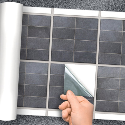 Stick and Go 8 Tile Stickers : Graphite - To stick over 15cm x 15cm (6x6) tiles Peel off the StickerRoll - apply on tiles - 3