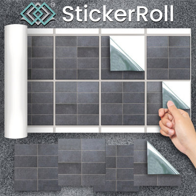 Stick and Go 8 Tile Stickers : Graphite - To stick over 15cm x 15cm (6x6) tiles Peel off the StickerRoll - apply on tiles - 4