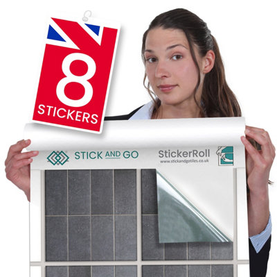 Stick and Go 8 Tile Stickers : Graphite - To stick over 15cm x 15cm (6x6) tiles Peel off the StickerRoll - apply on tiles - 5
