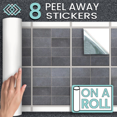 Stick and Go 8 Tile Stickers : Graphite - To stick over 15cm x 15cm (6x6) tiles Peel off the StickerRoll - apply on tiles - 6