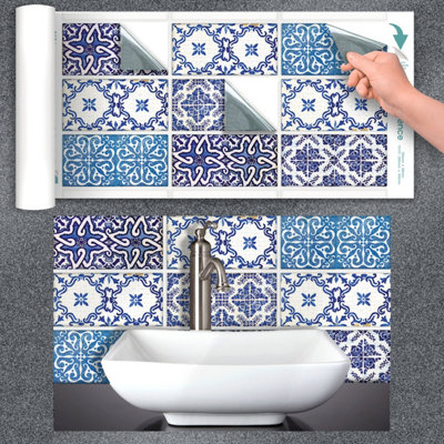 Marokkaanse tegelstickers, blauw, 20 stuks, 10 x 10 cm