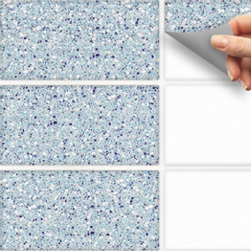 Stick and Go 9 Tile Stickers : Terrazzo Blue - To stick over 20cm x 10cm (8x4) tiles Peel off the StickerRoll - apply on tiles