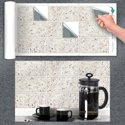 Stick and Go 9 Tile Stickers : Terrazzo Stone - To stick over 20cm x 10cm (8x4) tiles Peel off the StickerRoll - apply on tiles
