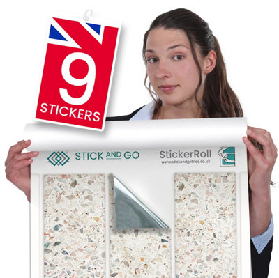 Stick and Go 9 Tile Stickers : Terrazzo Stone - To stick over 20cm x 10cm (8x4) tiles Peel off the StickerRoll - apply on tiles - 5