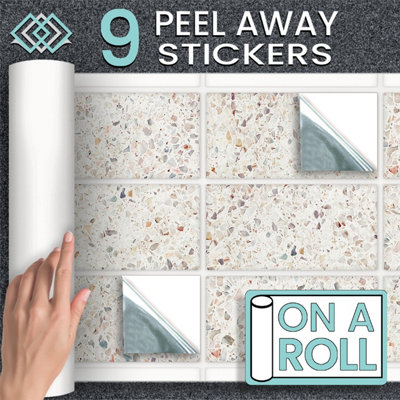Stick and Go 9 Tile Stickers : Terrazzo Stone - To stick over 20cm x 10cm (8x4) tiles Peel off the StickerRoll - apply on tiles - 6
