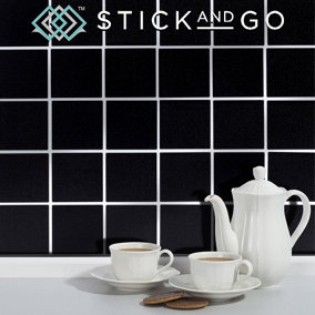 Stick and Go Self Adhesive Stick On Tiles Black 4" x 4" Box of 18 Apply over any tile, or directly on to the wall