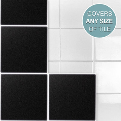 Stick and Go Self Adhesive Stick On Tiles Black 4" x 4" Box of 18 Apply over any tile, or directly on to the wall