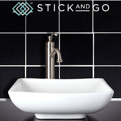 Stick and Go Self Adhesive Stick On Tiles Black 6" x 6" Box of 8 Apply over any tile, or directly on to the wall