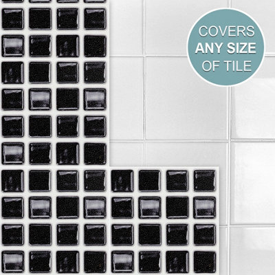 Stick and Go Self Adhesive Stick On Tiles Black Mosaic 6" x 6" Box of 8 Apply over any tile, or directly on to the wall