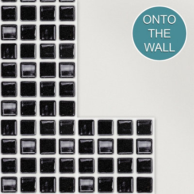 Stick and Go Self Adhesive Stick On Tiles Black Mosaic 6" x 6" Box of 8 Apply over any tile, or directly on to the wall