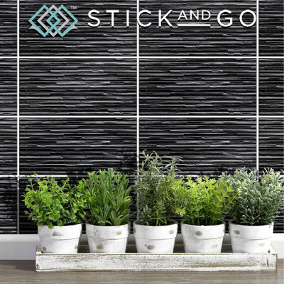 Stick and Go Self Adhesive Stick On Tiles Blackstick 8" x 4" Box of 8 Apply over any tile, or directly on to the wall
