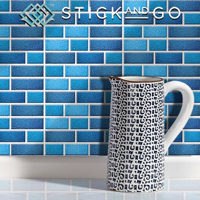 Stick and Go Self Adhesive Stick On Tiles Blue Tablet 8" x 4" Box of 8 Apply over any tile, or directly on to the wall