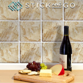 Stick and Go Self Adhesive Stick On Tiles Desert Stone 6" x 6" Box of 8 Apply over any tile, or directly on to the wall