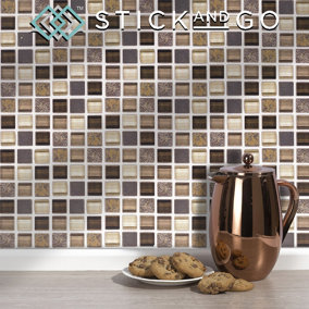 Stick and Go Self Adhesive Stick On Tiles Glass Stone Mosaic 4" x 4" Box of 18 Apply over any tile, or directly on to the wall