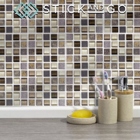 Stick and Go Self Adhesive Stick On Tiles Glass Stone Mosaic 6" x 6" Box of 8 Apply over any tile, or directly on to the wall