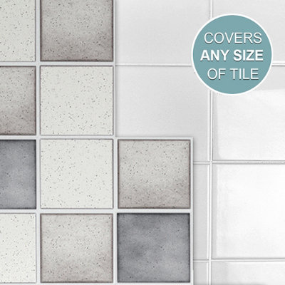 Stick and Go Self Adhesive Stick On Tiles Grey Speckle Mix 4" x 4" Box of 18 Apply over any tile, or directly on to the wall