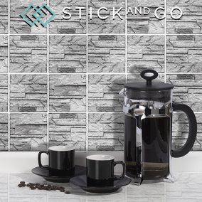 Stick and Go Self Adhesive Stick On Tiles Greystone 4" x 4" Box of 18 Apply over any tile, or directly on to the wall