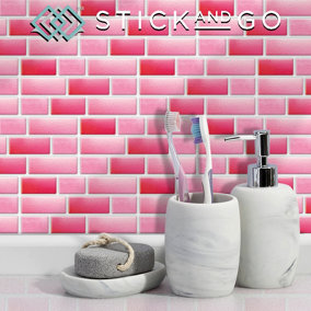 Stick and Go Self Adhesive Stick On Tiles Hot Pink 8" x 4" Box of 8 Apply over any tile, or directly on to the wall